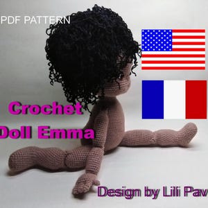 Virkad dockamönster Emma - 40 cm Amigurumi docka DIY handledning - PDF på engelska och franska