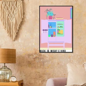 MASK_ID "Wisky E Vino" Classico Poster Artistico da Parete con Carta Semi-Lucida e Cornice in Legno Formato A1 (594 mm x 841 mm (23,4 x 33,1 pollici)
