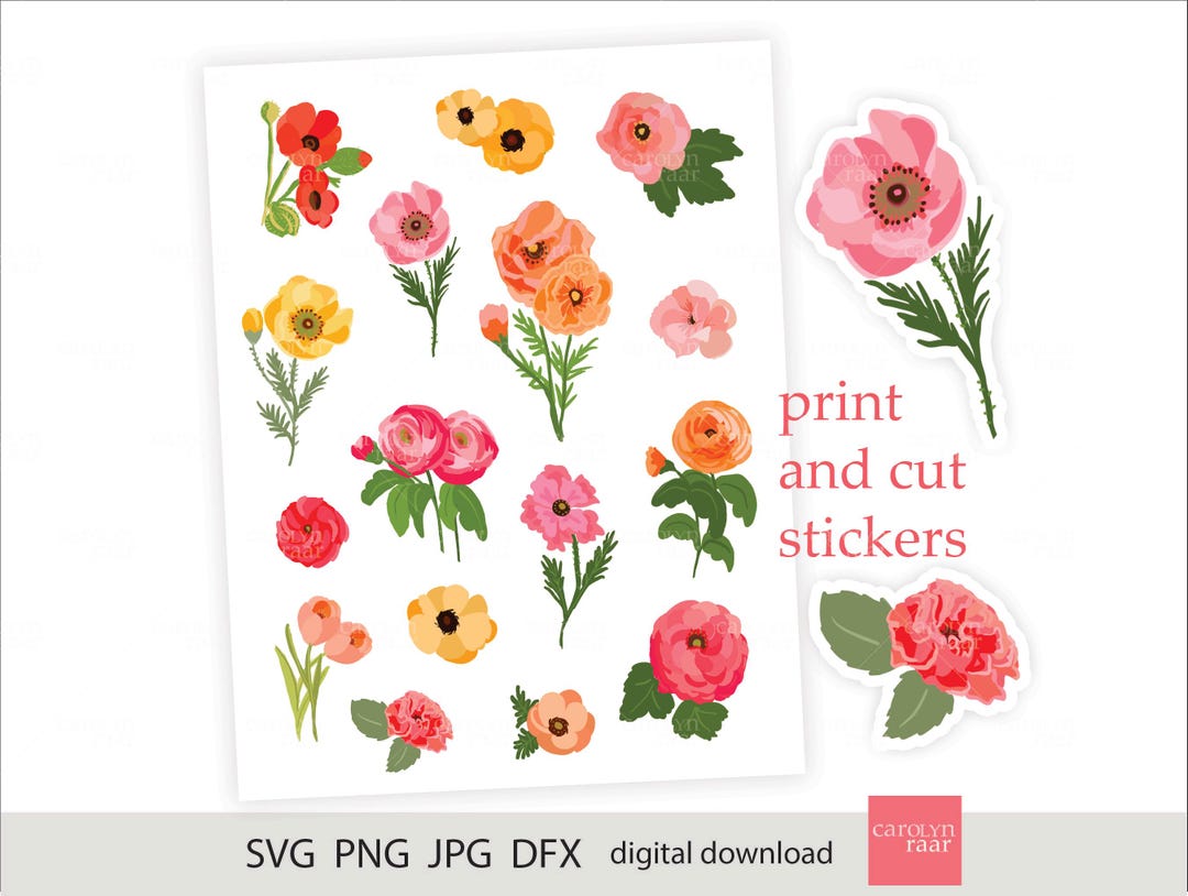 Printable Flower Stickers: Hand-drawn Journal & Planner Stickers ...