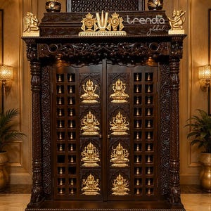 Gran templo de doble puerta de madera maciza de teca