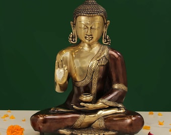 15 Inch Dual Tone Brass Buddha Statue – Meditating Buddha Idol