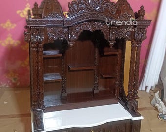 Teak Wood Pooja Temple with Drawers