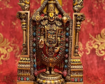 15" Tirupati Balaji Copper Painting - Divine Lord Venkateshwara Artwork for Spiritual Home Decor