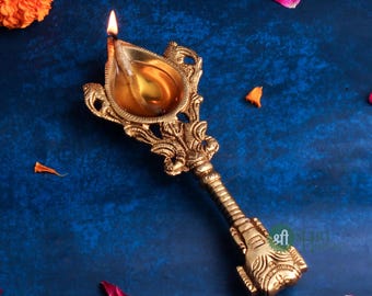 Brass Spoon Oil Lamp: Unique Deepak for Puja & Home Decor