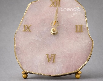 Rose Quartz Stone Table Clock