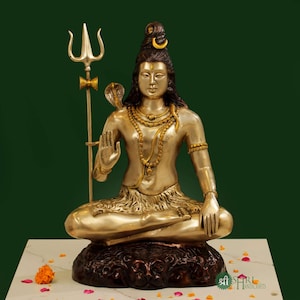 Large Brass Shiva Statue: Hindu Deity Idol, Home Decor (22.5 Inch)