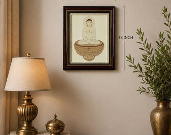 Lotus with Mahavir Wood Art Frame | Jain Wall Decor