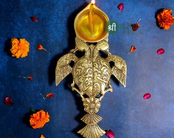 Brass Oil Diya with Bird Design