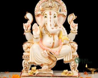 18 Inch Ganesh Chowki Idol in Marble Dust