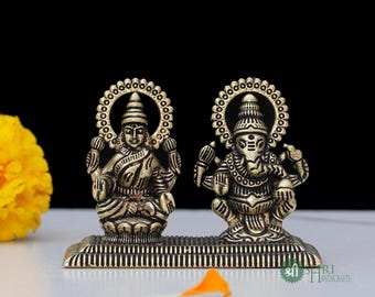 1.5 inch Brass Ganesh Lakshmi Statue - Joint Idol for Prosperity & Success (60g)