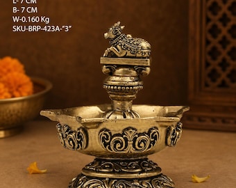 3インチ真鍮製ナンディオイルディヤ（プージャ＆寺院装飾用）