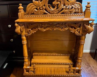Hand Carved Wooden Mandir with Om Design