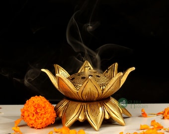 Brass Lotus Kamal Dhuni - Traditional Dhoop Burner & Incense Holder