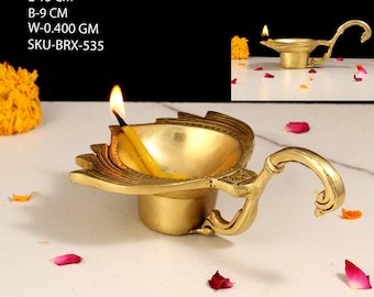 Elegant Brass Leaf Handle Diya