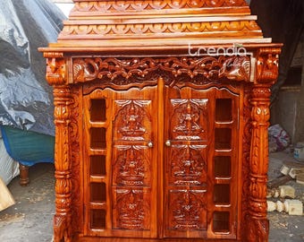 Hand Carved Teak Wood Mandir with Doors