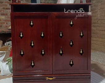 Wooden Pooja Cabinet with Doors & Bells