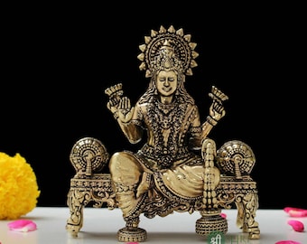 4 Inch Brass Laxmi on Sofa Idol (270 g)