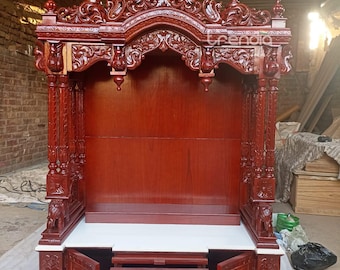 Hand-Carved Pure Teak Wood Pooja Mandir for Home