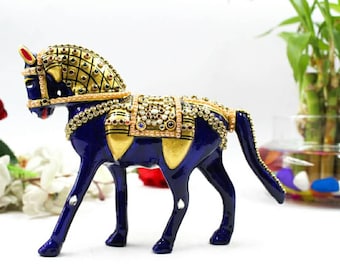 4 Inch Blue Metal Horse in Jewellery Stone