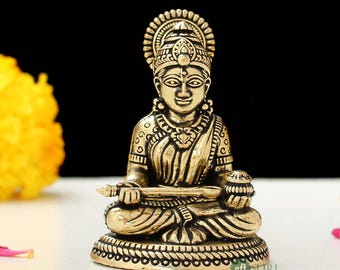 2 Inch Brass Annapurna Statue - Goddess of Nourishment (40g) - Home & Altar Decor