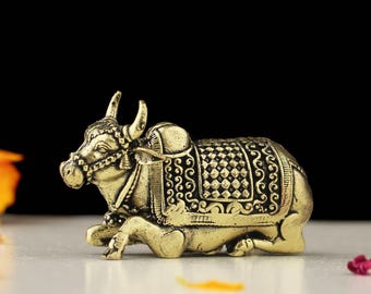 Miniature Brass Nandi Statue - 1 Inch, Exquisite Detailing (30g)