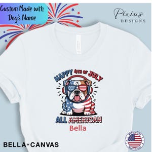 独立記念日のカスタム犬用シャツ：パーソナライズされたアメリカンブルドッグTシャツ - アメリカ製