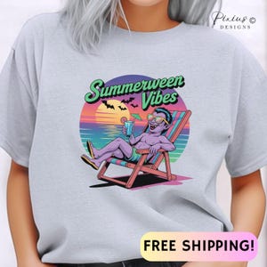 Funny Summerween T-Shirt Dracula Vacation FREE SHIPPING Tee Spooky Summer Horror T-Shirt Halloween Lovers Gift Summer Horror Tee