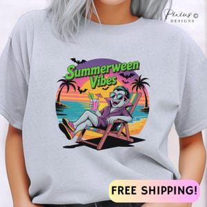 Funny Summerween T-Shirt Dracula Vacation FREE SHIPPING Tee Spooky Summer Horror T-Shirt Halloween Lovers Gift Summer Horror Tee