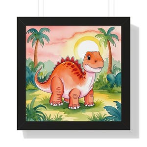 Cute Dinosaur Framed Poster Kids Room Art, Nursery Decor, Dino Lover Gift, Colorful Wall Art, Playful Home Decor