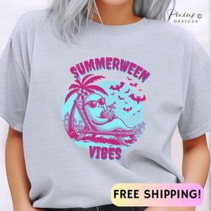 Funny Summerween Vibes T-Shirt Cute Witch FREE SHIPPING Vacation Tee Ghosted by The Ocean T-Shirt Halloween Lovers Gift Summer Horror Tee