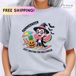 Summerween Funny T-Shirt Dracula on Vacation FREE SHIPPING Vacation Catch A Wave Tee Spooky Summer T-Shirt Halloween Lovers Gift Horror Tee
