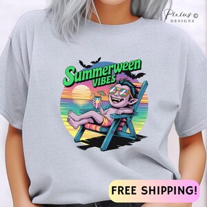 Funny Summerween T-Shirt Dracula FREE SHIPPING Vacation Tee Spooky Summer Horror T-Shirt Halloween Lovers Gift Summer Horror Tee
