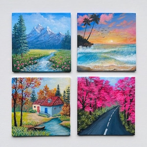 Pintura em tela pequena original, mini pintura personalizada, pintura em miniatura, pintura em tela 4/4, pequena obra de arte, pintura minúscula