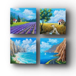 Original small landscape painting , mini painting , miniature painting , 4/4 canvas painting , small artwork , tiny painting , miniature art