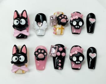 Mushroom Cat Eye Press On Nails: Handmade Coffin Nail Art