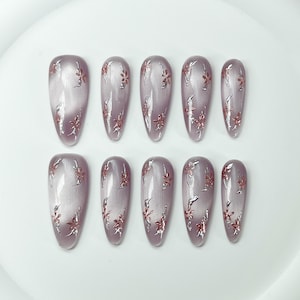 Luxus Lila Katzenaugen Gel Nägel | Drücken Sie auf die Nägel | 100% handgefertigte Nägel | Mittlere Kurze Nägel | Nägel Kunst | Künstliche Nägel | Oval Form Nägel