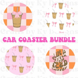 Car Coaster PNG Bundle | Iced Coffee | Retro Sublimation | Coffee PNG | Car Accessories | Cute Car Coasters | Car Coaster Sublimation Trendy