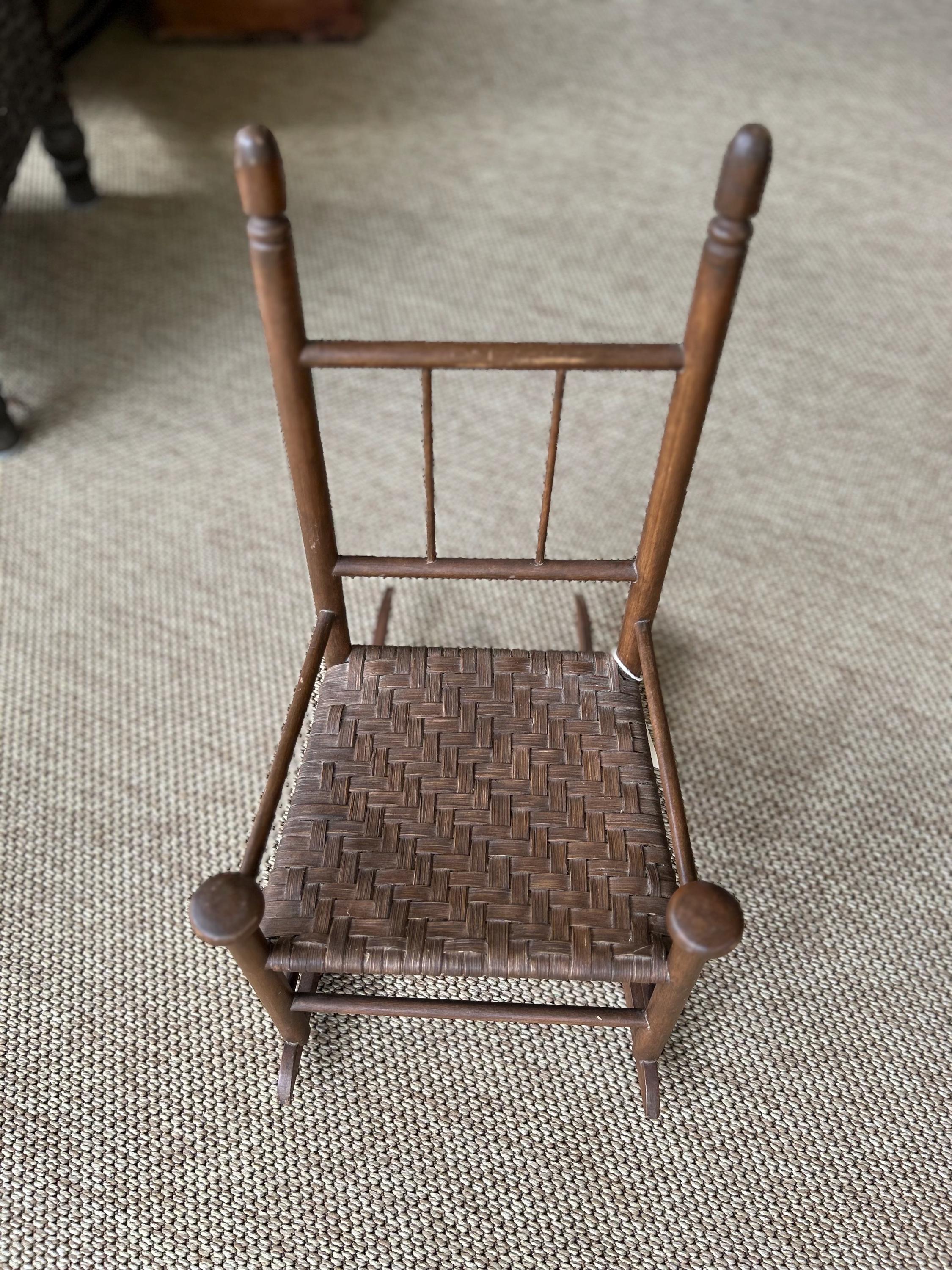 Vintage Handmade Wooden Splint Doll’s Rocking Chair With Arms ...