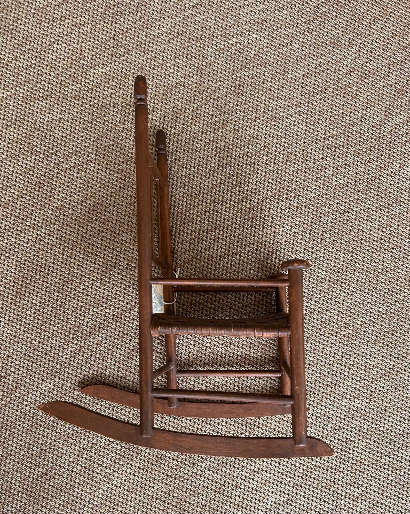 Vintage Handmade Wooden Splint Doll’s Rocking Chair With Arms ...
