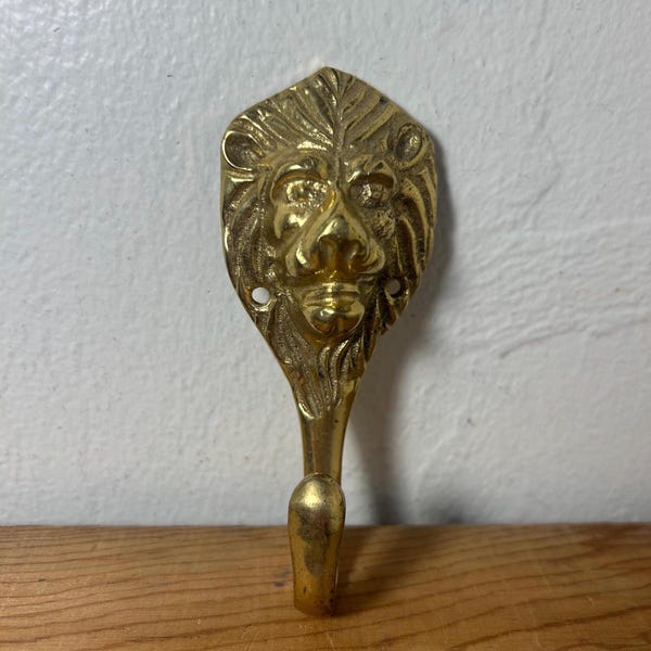 Brass Plated Metal Lion Head Wall Hook:  Eclectic Home Decor