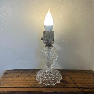 Small Vintage Clear Hobnail Glass Accent Lamp:  Boudoir Lighting