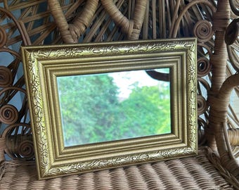 Small Rectangular Vintage Decorative Gilded Mirror:  Gallery Wall Decor