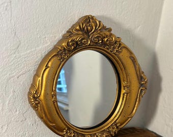 Small Vintage Ornate Gilded Decorative Mirror:  Gallery Wall Decor