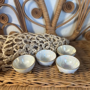 Four Vintage Pearlescent Porcelain Mini Salt Cellars:  Retro Dining Style