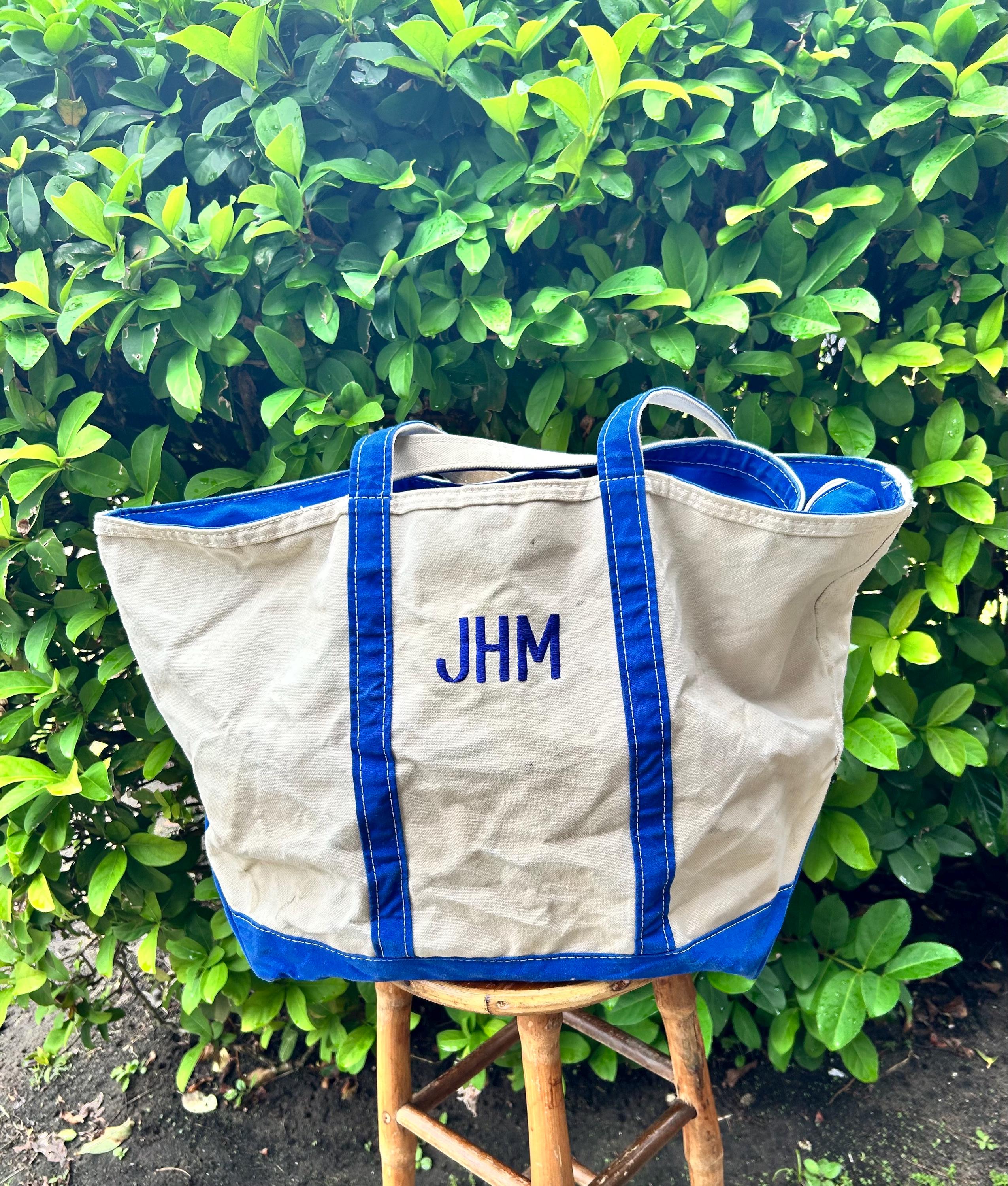 バッグ 80-90s L.L.Bean Bean Tote Leather Vtg 80s/90s LL Bean Boat & Tote XL Zipper Top Canvas Blue Trim W