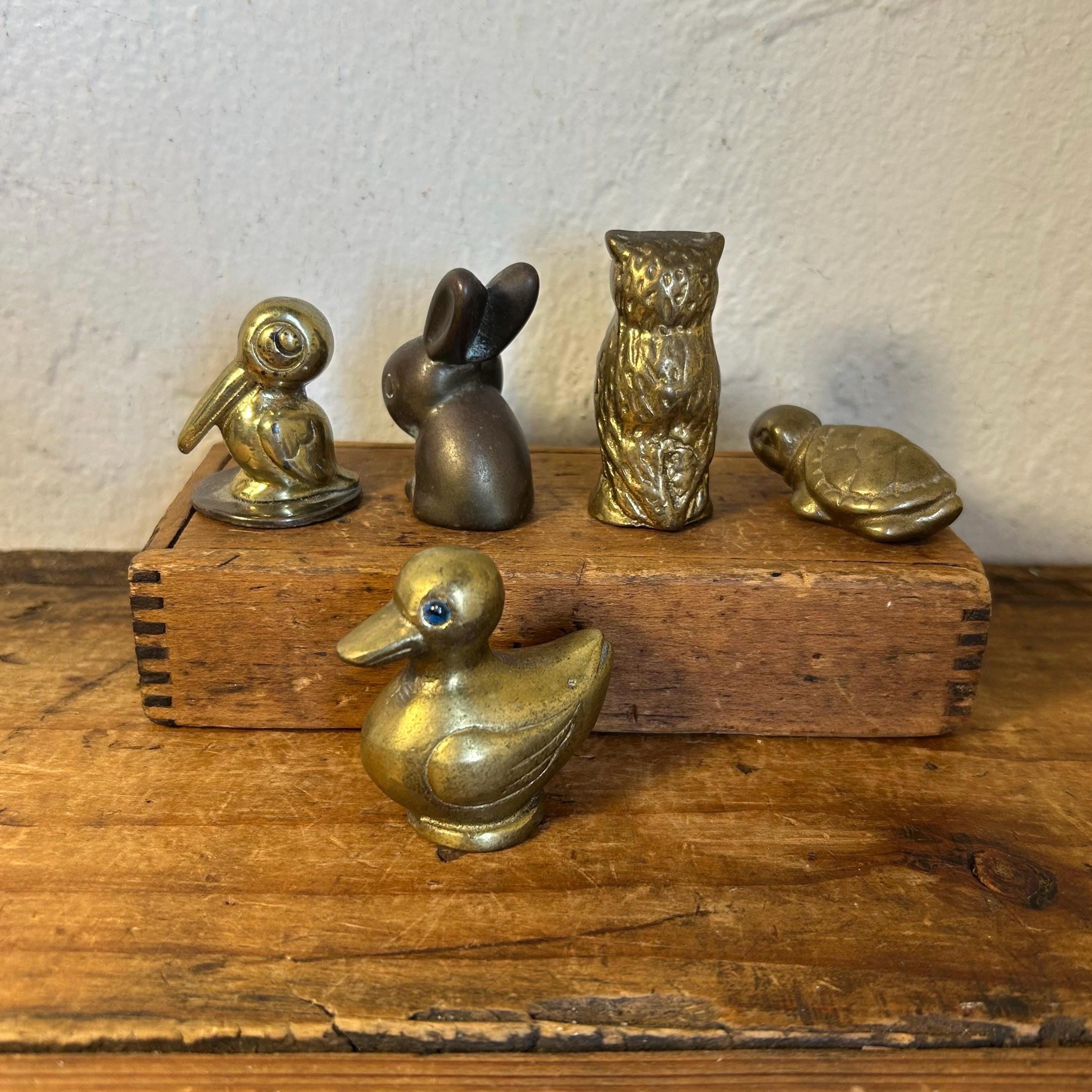Miniature Vintage Brass Collectible Figurine:  Mini Brass Owl