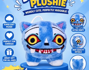 Blue Monster Plushie: Goofy Smile, Embroidered Eyes, Soft Huggable Toy