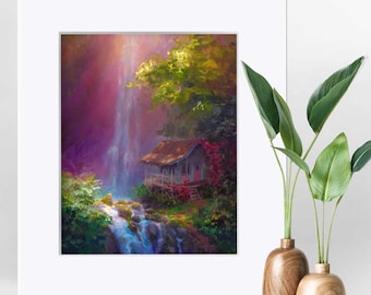 Tropical Wall Art Jungle Waterfall Hawaiian Landscape Print 5x7 Inches