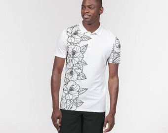 Men's Hawaii Shirt With Hawaiian Hibiscus Print A Perfect Tropical Floral Aloha Polo Shirt With Tailored Fit For Golf Or Date Night