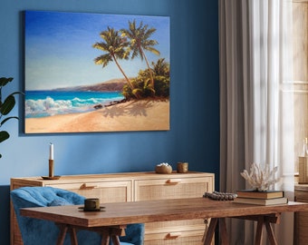 Hawaii Beach Art, LARGE Beach Painting, Beach House Painting on Canvas, Beach Canvas Wall Art, Horizontal Beach Wall Art